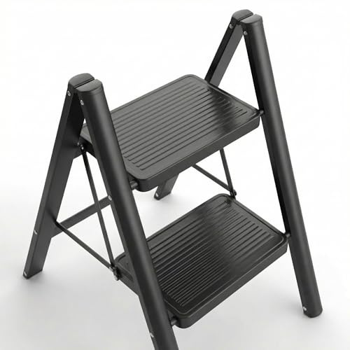 Trittleiter 2 Stufen Klappbar, stufenleiter,Leiter mit breitem Anti-Rutsch-Pedal, Tritthocker mit 150kg Kapazität Zuhause, Speisekammer, Innen- und Außenbereich (2-Stufen)