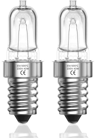 Lamptobe Ampoule de Four E14 42W - Résistante à 500 Degré SES Lampe de Four E14 Blanc Chaud 2700K AC 220-240V Dimmable pour Lampe au Sel de l'Himalaya, Micro-ondes, Four, Réfrigérateur (Pack de 2)
