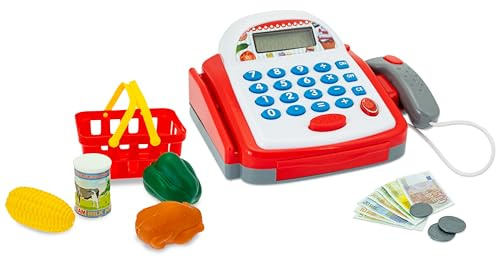 Teorema Giocattoli, Cassa Giocattolo per Bambini, Registratore di Cassa Giocattolo con Scanner, Suoni Realistici, Calcolatrice Vera e Accessori Supermercato Inclusi