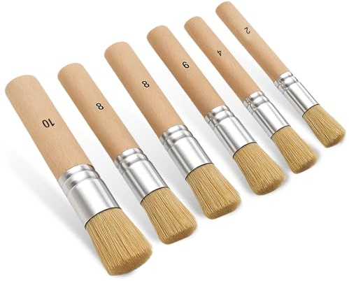 Juego de 6 pinceles redondos con plantilla de madera de alta calidad, pincel redondo de cerdas naturales, pinceles para pintura acrílica, óleo, acuarela, tiza, manualidades (6 tamaños)