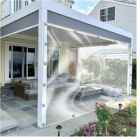 Bâche imperméable transparente avec œillets pour tonnelle de jardin et panneau latéral résistant aux intempéries