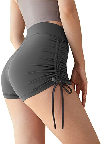 Generisch, Pantaloni per Pole Dance, da donna, con coulisse, Yoga Shorts, sollevamento dell'anca, Fitness, allenamento, abbigliamento sportivo, corsa, hot pants, pantaloncini da donna, 2 in 1, grigio