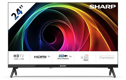 Sharp 24HA1305E - NON-SMART 24 HD, FRAMELESS, 60Hz, Sonido 2x3W, HDMIx3,USBx2, Colore nero
