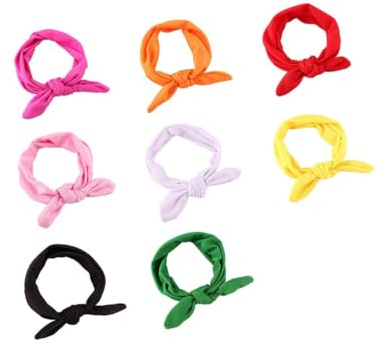 BAZEITFLOW 8 pezzi Fasce Elastiche per Neonata Cerchietti Colorati con Nodi Orecchie Coniglio Accessori Morbidi per Infanti