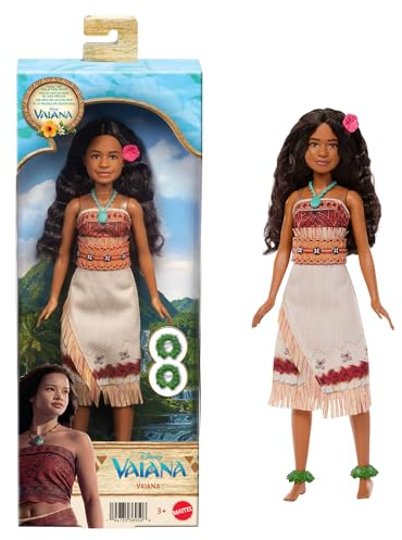 Mattel Disney Vaiana Muñeca Fashion Inspirada en la película | Moda extraíble, pelo largo ondulado, 4 accesorios con collar, articulada y coleccionable, JLV15