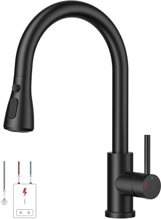 FORIOUS Grifo Cocina Fregadero De Baja Presión, Grifo De Cocina Desmontable, Giro De 360°, Adecuado Para Calderas Y Dispositivos Bajo Fregadero, Negro Mate