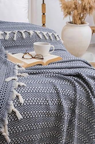 Turkish Cotton Double Bedspread 210x230 cm – Soft & Breathable Woven Blanket, Lightweight Quilt for All Seasons (gray)