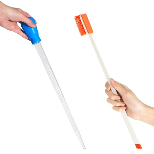 Swirge 2PCS Fish Tank Cleaner Brush and Coral Feeder Set, Turkey Baster for Aquarium Feeding Debris Collector, Tank Scraper, Long Pipette