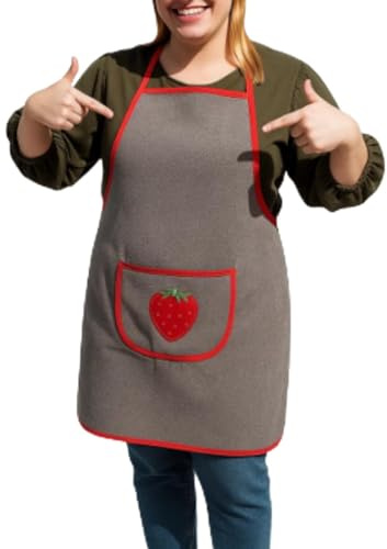 VELLORA Delantal Rizo -Toalla 100% algodón con Bolsillo y Fruta Bordada, ajustable lavable - Delantales de cocina mujer Mandil Apto fregar secar vajillas (1, Gris)