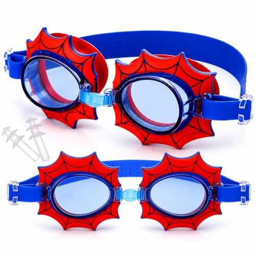 Yiougupiom Swim Goggles No Leak Anti Fog Toddler Goggles Protection Red Spider Web Swimming Goggles for Girls Toddler Boys Pool, Ages 6-14