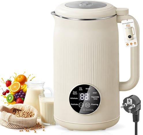 Macchina Multifunzione 8-in-1 1200 ml per Latte Vegetale, Succhi e Bevande, Macchina per Latte di Soia e Frullati Frullini Montalatte Automatici (Avorio Modello 1)