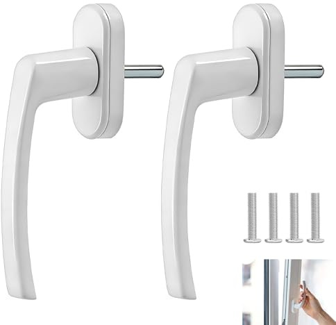 2 Piezas Manija para Ventana, Manillas de Ventana Aluminio 43 mm Distancia Orificios de Aleación Entre para Ventanas Practicables, Manilla Giratoria para Ventanas de PVC Aluminio Madera Blanca