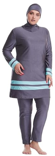 Generisch Burkini - Bañador musulmán para mujer, 3 piezas, manga larga, islámico, opaco, impermeable, A7, gris, 3XL