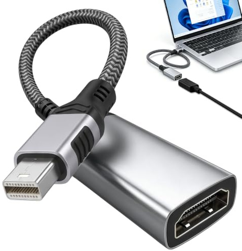 Adaptador Mini DisplayPort a HDMI 4K 30Hz, Mini Display Port to HDMI Unidireccional, Compatible con Thunderbolt 1/2, MacBook Air Pro, iMac, Surface Pro, Monitor, TV y Proyector, Aluminio Trenzado