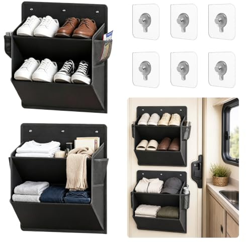 Tutamaz Lot de 2 porte-chaussures pour camping-car avec ruban adhésif, accessoires de camping-car, organiseur de camping-car, autocollant, pliable, pour van, cuisine, bureau, camping, chambre à