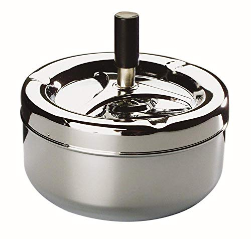 APS Drehaschenbecher KLASSIKER, Ascher, Aschenbecher aus verchromtem Metall, Deckel mit Drehmechanismus, Ø 10,5 cm, Höhe 11cm, Schwarz