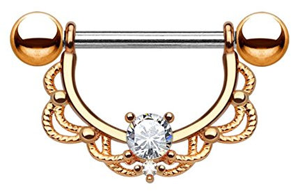 Paula & Fritz Brustwarzen-Piercing Brustpiercing Frau Maenner Intimpiercing Mann Nippelpiercing Edelstahl Chirurgenstahl 316L Filigraner Bogen Gelbgold Roségold K11002-16_RDC