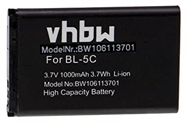 vhbw Akku kompatibel mit Nokia C1-01, C1-02, C2, C2-01, E50, E60, N71, N72, N91, N-Gage N70 Handy Smartphone Telefon (1000mAh, 3,7V, Li-Ion)