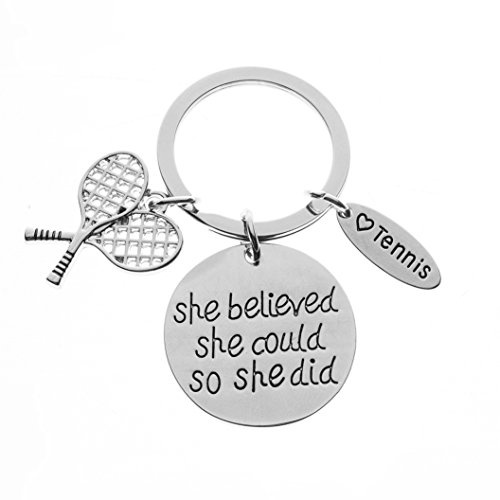 Tennis Keychain – She Believed She Could So She Did Inspirational Quote with Racket and Heart Charm – Motivational Gift for Tennis Players, Partners & Coaches