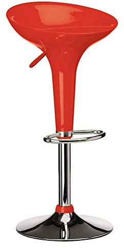 BAKAJI Sgabello Bar Cucina Altezza Regolabile Base in Acciaio Cromato e Seduta in ABS Girevole Casa (Rosso)