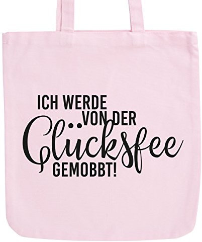 JUNIWORDS Jutebeutel, Pastellfarben, Glücksfee, Tasche: Pastellrosa, Schrift: Schwarz