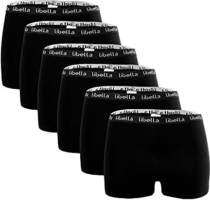 Libella® Lot de 6 Shorty Femme Couches Lingerie Culotte pour Femmes Coton 3429 Noir S