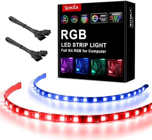 Speclux PC LED-Streifen - Magnetischer LED Lichtstreifen zum PC Gehäuses, Motherboard Steuerung, 12V 4-polig 30cm, kompatibel mit Asrock RGB, Asus Aura, Gigabyte Fusion, MSI Mystic Light