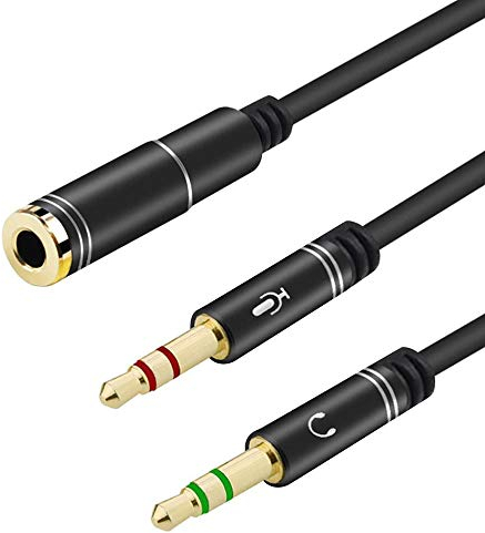 EasyULT 3.5mm Audio Klinke Y Adapter, Kopfhörer Adapter Splitter, Headset Klinke Y Kabel (1 zu 2 Klinke) Audio Mic Splitter für Kopfhörer Desktop und Laptop(Schwarz)