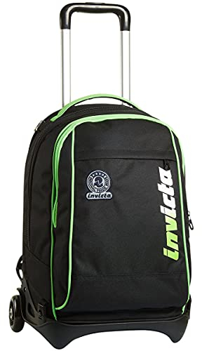 Invicta TROLLEY, Rucksack mit Trolleyfunktion, 3 in 1, Schulranzen mit Rollen, Abnehmbarer Rucksack, ab 1. Klasse, für Schule, Gymnasium, Reisen&Freizeit, Mädchen&Jungen, schwarz/grün, NEW TECH KUPANG