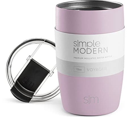 Simple Modern Tasse de Café de Voyage avec Couvercle Rabattable | Tasse de Café Glacé Isolée en Acier Inoxydable | Cadeaux pour Femmes et Hommes | Voyager Collection | 350ml | Lavender Mist