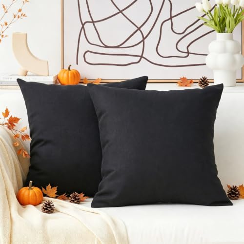 Home Brilliant Cushion Covers 65 x 65, Black Cushions 65x65 Autumn Cushion Cover Pack of 2, Linen Large Throw Pillows for Couch Bed, 65 cm, 26 inch, Black
