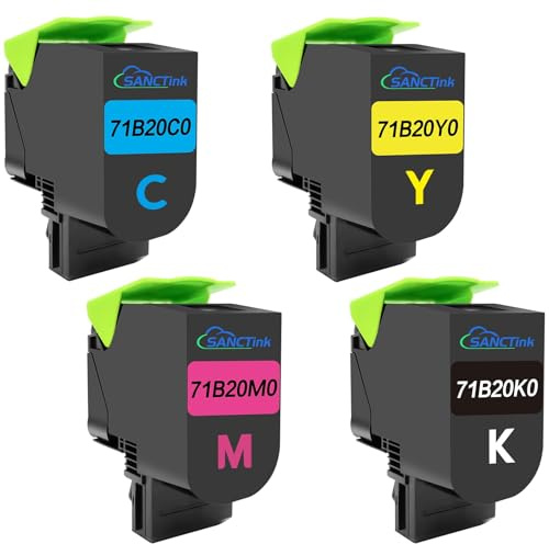 SANCTink Kompatibel Tonerkartuschen für Lexmark 71B20K0, 71B20C0, 71B20M0, 71B20Y0 CX317dn, CX417de, CX517de, CS317dn, CS417dn, CS517de 3000 Seiten Schwarz, 2300 Seiten Cyan Magenta Gelb（4 Stück）
