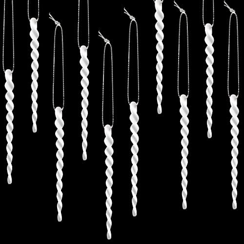 50 White Plastic Icicle Ornaments for Christmas Tree - Twisted Hanging Decorations for Winter Holiday & Xmas Party (5.12 Inch)