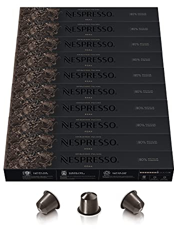 Nespresso Original Cápsulas de Café Roma, 100 Cápsulas para Máquina de Café, Cafetera, Tueste Ligero con Notas Amaderadas