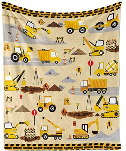 Couverture Douillette pour Enfants - Douce et Chaude - pour Chantier de Construction - pour bébé garçon - pour Chantier de Construction - en Flanelle Polaire - Impression d'excavatrice en Peluche