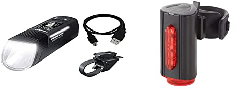 Trelock Unisex – Erwachsene Ls 660 Igo Vision Lite Beleuchtungsset, schwarz, Einheitsgröße & FISCHER Twin Fahrrad-Rücklicht mit 360° Bodenleuchte für mehr Sichtbarkeit und Schutz, aufladbarer Akku