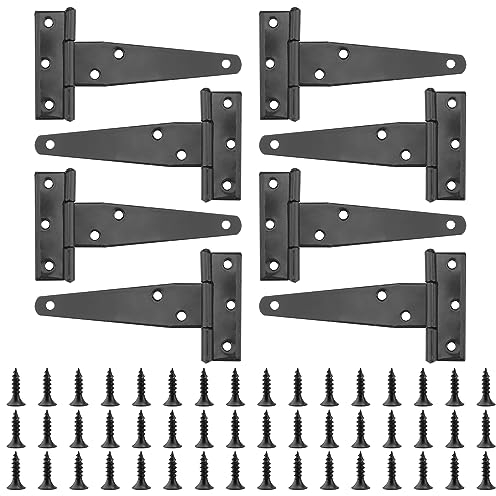 NAMYEUT Lot de 8 Charnières en T, Porte Charnière galvanisée pour charges Lourdes, Avec 48 vis, charnière de porte galvanisée pour portail de jardin, bois, fenêtre, armoire, Noir