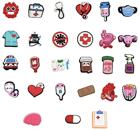 Schuhanstecker Pins Anstecker for Crocs,27 Stück Schuh Charms Krankenschwester Medizin Schuhanhänger Karikatur Arzt Nurse Zubehör Für Clogs DIY Dekorationen