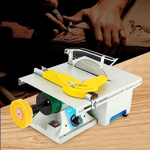 Sierra circular de mesa, 750 W, portátil, de precisión, minisierra de mesa, sierra de mesa para manualidades, corte de madera, metal y plástico, incluye escobillas de carbón, llaves de mandíbula y