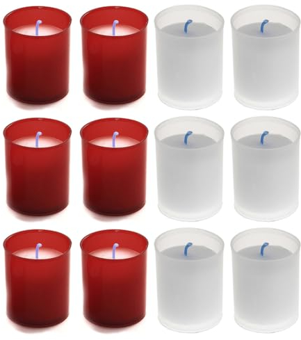 AROMATIS - Lotto 6 candele rosse + 6 candele bianche 6,5 x 4,7 cm (2,56 x 1,85 pollici) - Velon Votivo - Candela liturgica Auguri - Durata 24 ore