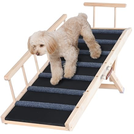 VEVOR Dog Ramp, Folding Pet Ramp for Bed, Adjustable Dog Ramp for Small, Large, Old Dogs & Cats, Wooden Pet Ramp with 47.2 Long Ramp, Adjustable from 13.8 to 27.6, Suitable for Couch, Sofa, Car