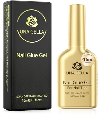 UNA GELLA 6 in 1 Gel Nail Glue for Clear Acrylic Nails Tips, 15ml UV Nail Glue Long Lasting Super Strong Brush for Base Coat, Clear Fake Nails, and Soft Gel Tips Lamp Curing Required