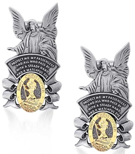 Amabro Clip De Visière De Voiture Saint Christophe, Médaille De Saint Christophe En Métal, Bénédiction De La Sécurité De Conduite Ange Gardien Accessoires De Visière Automobile Pour Amis Conducteurs