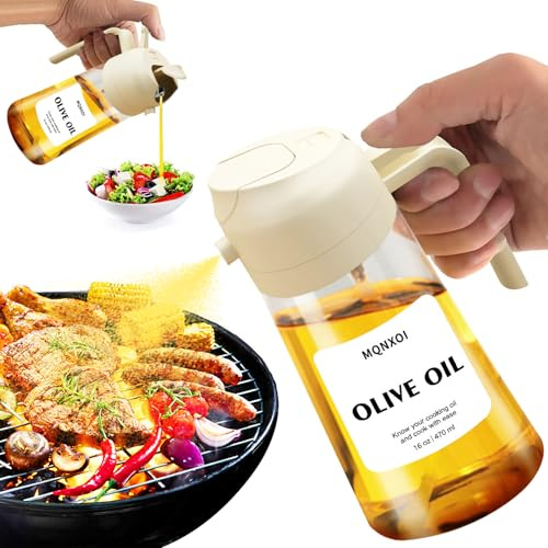 mqnxoi 2 in 1 Glass Oil Sprayer & Dispenser, 470ml Glass Olive Oil Sprayer,Cooking Oil Sprayer,Oil Spray Bottle For Kitchen,Canola Oil Sprayer,Fryer For Salad, Baking,Frying,BBQ,Oil sprayer