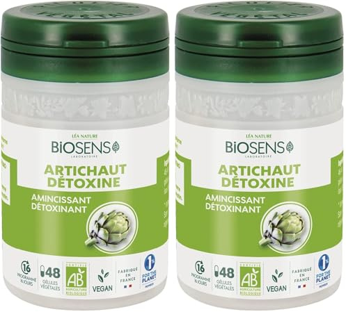 Biosens - Gélule végétale Artichaut détoxine - Amincissant, Détoxinant - Certifié Bio AB Vegan - Fabriqué en France - Programme de 16 jours - 48 gélules (Lot de 2)