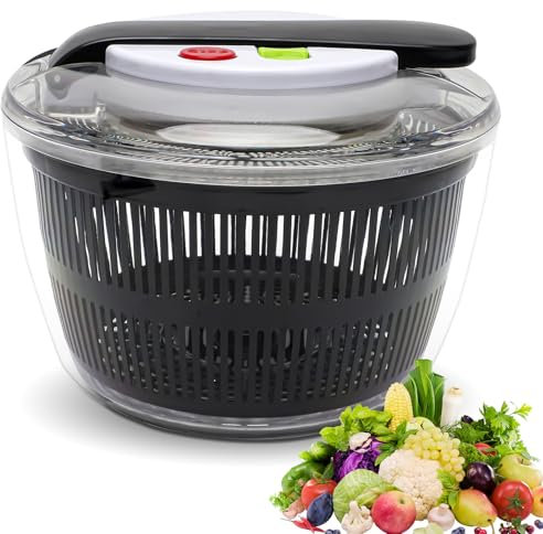 Yuragim Salatschleuder mit Deckel Salatschleudern 3 L, Ø 21 cm ABS Groß Salad Spinner, Manuelle Salattrockner mit Schüssel und Sieb zum Waschen und Trocknen von Salat, Gemüse und Obst, Schwarz