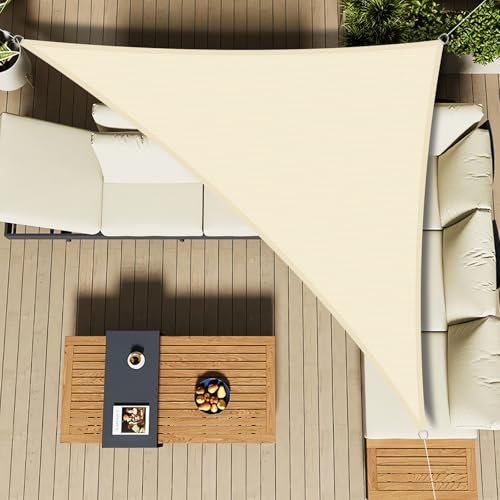 LOVE STORY Vela Ombreggiante 5x5x7m Triangolare Beige Tenda da sole per esterno Ombreggiante Permeabile (HDPE) con Protezione 95% UV Per Esterno, Giardino, Terrazzo, Balcone