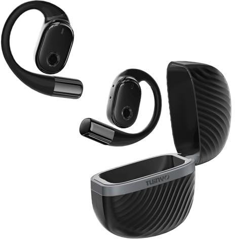 TUINYO Auriculares de Oreja Abierta, Auriculares inalámbricos con Bluetooth V5.4, Carga rápida, 35 Horas de reproducción, Impermeables para Deportes, conducción, Oficina, Color Negro