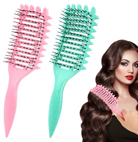TNEDFOD 2Pcs Cepillo Pelo Rizado, Peine Antitirones, Cepillo Pelo Liso y Rizado, Cepillo Desenredante de Rizos, Cepillo de Peinado Definido, para Mujeres Hombres Contra Nudos