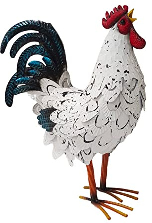 VVVineanie Metallo Rooster Decor, Animal Yard Art Lawn Ornament Figures Artwork per Outdoor, Patio, cortile e Decorazione Domestica Della Cucina (white)